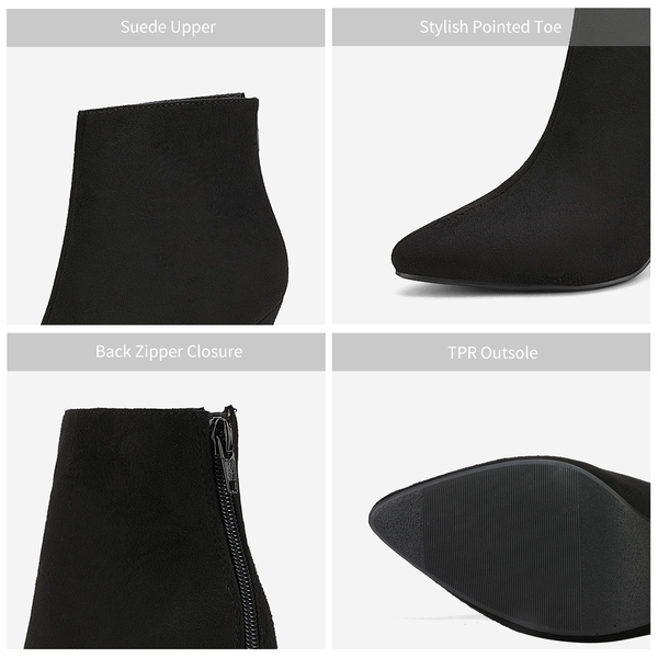 Low Heel Pointed Toe Ankle Booties - BLACK SUEDE - 5